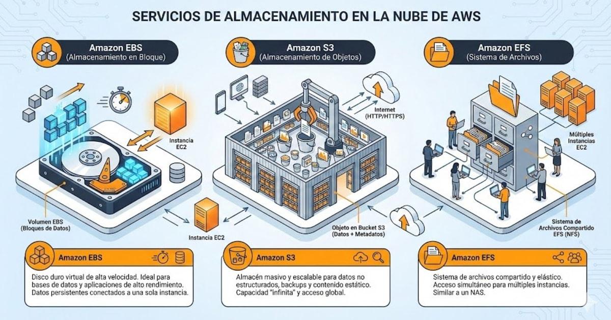 Almacenamiento en AWS: Guía Completa de Block, Object y File Storage para Principiantes